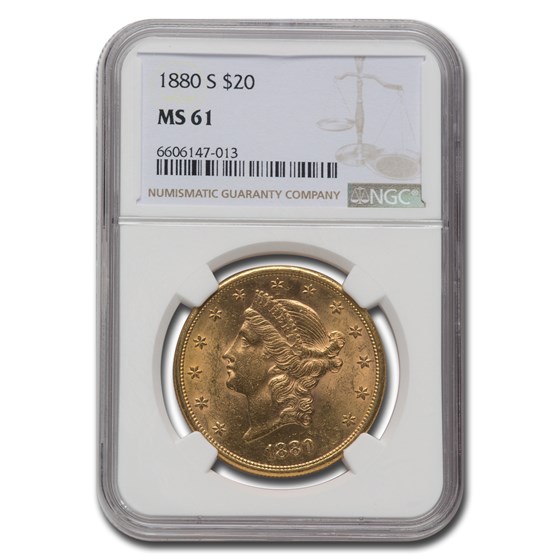 1880-S $20 Liberty Gold Double Eagle MS-61 NGC 1880-S $20 Liberty Gold Double Eagle MS-61 NGC